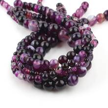 Natural Stone Purple Stripe Agates Onyx Beads Round Loose Spacer Beads For Jewelry Making 4 6 8 10 12mm DIY Bracelet Earring 15" 2024 - buy cheap