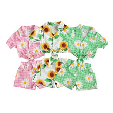 2021 Infant Kids 2 Pieces Kids Suit Set, Girls Daisy Print Turn-Down Collar Short Sleeve Tops+ Shorts for Summer, 1-5 Years 2024 - buy cheap