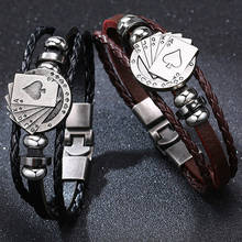 LETAPI High Quality Lucky Vintage Male Leather Bracelet Playing Cards Raja Vegas Charm Multilayer Braided Bracelet for Man Woman 2024 - buy cheap