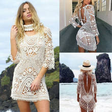 Swimwear Cover Up Women White Lace Tunic Beach Dress Clothing Backless Bathing Suit Crochet Bikini Swimming Beach Wear 2024 - buy cheap