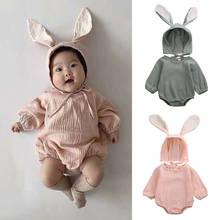 Citgeett-body liso para recién nacidos, mono + gorro con orejas 3D de conejo, ropa de lino para primavera y otoño 2024 - compra barato