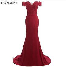 KAUNISSINA Mermaid Long Evening Dress Burgundry Vestido De Festa Train Lace Off Shoulder Luxury Party Prom Dresses 2024 - buy cheap