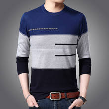 Suéter de punto para hombre, jersey básico ajustado de manga larga con cuello redondo, de rayas, estilo coreano, n. ° 5822 2024 - compra barato