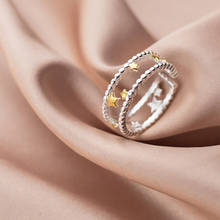 Anéis de prata da estrela da cor do vintage para as mulheres bijoux presente feminino tamanho ajustável dedo anillos atacado 2024 - compre barato