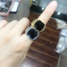 2020 Wedding Dignified Black Stone Stainless Steel Gold Square Ring for Men Women Pinky Rings Male Wealth Rich Status Jewelry 2024 - buy cheap