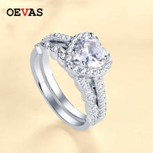 Oeves-Conjunto de anillos de novia de plata de ley 100%, joyería fina brillante de 925mm, corazón de diamante de alto carbono, boda, fiesta de compromiso, 6,5 2024 - compra barato