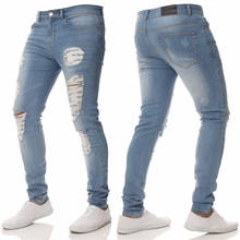 men's jeans fashion Hip hop trousers slim fit Hole ripped denim jeans skinny jeans men streetwear Men's pants 2024 - buy cheap