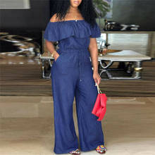 Macacão feminino jeans ombro à mostra, peça macacão feminino plus size 2024 - compre barato