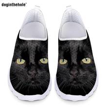 Doginthhole tênis para mulheres, sapatos lisos com estampa 3d de gato preto, material respirável, primavera/outono, 2020 2024 - compre barato