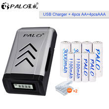 PALO 1.2V 3000mAh AA Rechargeable Battery+1100mAh AAA Battery NI-MH AA AAA Rechargeable Battery with LCD USB Battery Charger 2024 - buy cheap