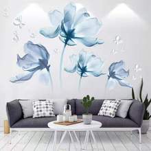 Large 3D Blue Flower Butterfly Living Room Wedding Bedroom Decoration Vinyl Wall Stickers DIY Modern Home Decor Wall Art Poster 2024 - buy cheap