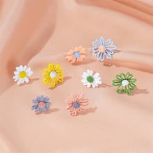 Simple Asymmetrical Daisy Flower Earrings for Women Gift Cute Colorful Hollow Small Daisies Stud Earrings Jewelry Brincos 2024 - buy cheap