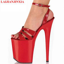 Laijianjinxy sandálias plataforma, sapatos de salto alto aberto em patente, sexy vermelho para noiva e casamento, saltos superfinos 23 cm 2024 - compre barato