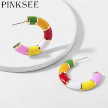 Pinksee brincos de argola coloridos arco-íris, design original, moda simples, cor, feminino, esmalte, formato c, joia, círculo 2024 - compre barato
