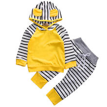 Toddler Baby Girl Boy Lovely Rabbit Ear Stripped Hoodie Sweatshirts Tops + Long Pants Set Unisex Baby Clothes Set 0-24 Month D30 2024 - buy cheap