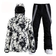 Smn conjunto de esqui de neve com calça impermeável, roupas pretas de inverno femininas para snowboard roupas à prova d'água casaco + calças mais barato 2024 - compre barato