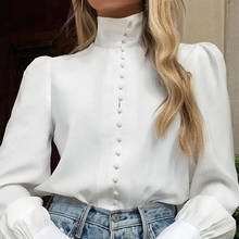 Lantern Sleeve Single-Breasted Women Blouses Spring Solid Long Sleeve Office Lady Female Blouse 2021 Trend Eleglant Ladies Tops 2024 - buy cheap