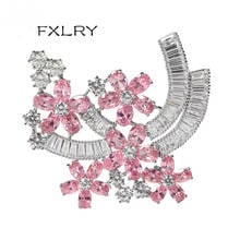 FXLRY New Arrive Personality Fashion Women White Color AAA Cubic Zircon Romantic Flowers Brooches Sweater Coat Accessories 2024 - buy cheap