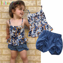Conjunto infantil de 2 peças, 1-5 anos, roupas de verão para meninas e crianças, com flores, sem mangas + shorts 2024 - compre barato