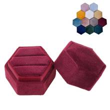 Hexagon Velvet Ring Box Double Ring Display Holder with Detachable Lid Ring Box Holder for Wedding Ceremony 2024 - buy cheap