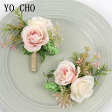 YO CHO Pink Wrist Corsage Bracelet Flowers for Bridesmaids Wedding Corsage Pins Boutonniere Groomsmen Suit Marriage Accessories 2024 - buy cheap