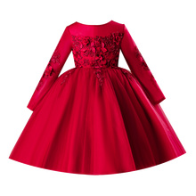 Vestido infantil de festa para meninas, vestido vermelho elegante de manga longa com apliques para noite, casamento, aniversário, batismo, concurso 2024 - compre barato