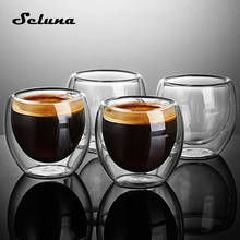 Стеклянные кофейные чашки с двойными стенками, изолированная чашка для эспрессо, стакан для холодного питья вина, рюмки для чая, латте, кофейные кружки, стеклянные чашки для виски 2024 - купить недорого