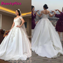 Vestido de boda de lujo con cuentas, talla grande, árabe, Dubai, hombros descubiertos, perlas, satén, novia 2024 - compra barato