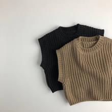 Suéter de punto sin mangas para niños y niñas, chaleco informal de Color sólido con cuello redondo, suéteres de moda, novedad de 2021 2024 - compra barato