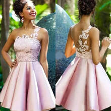 2020 Sweet Pink Short Homecoming Dresses Lace Appliques One Shoulder Mini Cocktail Dresses Formal Gowns Special Occation Dresses 2024 - buy cheap