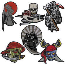 Japanese Samurai Skull Spades Poker Knife AXE Sword Embroidery Patches Iron on Badge Motorcycle Biker Accessory 2024 - buy cheap