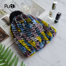 Pudi Women Winter New Real Rabbit Fur Hat Fashion Color Design Leisure Female Girl Warm Hats Caps With Fur Ball HF804 2024 - buy cheap