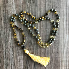 Drop Shipping Pyrite & Tiger Eye & Yellow Quartz Mala Necklace 108 Mala Beads Necklace Meditation Jewelry Original Design 2024 - buy cheap