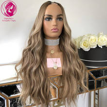 Human Hair Wig Water Wave U Part Wigs Natural Wigs Platinum Blonde Caramel Highlights Brazilian Remy Hair 2x4 Machine Made 150% 2024 - buy cheap