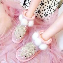 2019 winter new handmade rhinestone leather short tube snow boots female Korean version of the wild hair ball cotton boots 2024 - buy cheap