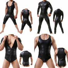Sexy Mens Undershirts PU Leather Bodysuit Bodycon Catsuit One-piece Jumpsuits Zipper Leotard Wrestling Singlet Rompers Clubwear 2024 - buy cheap