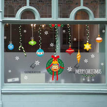 Счастливого Рождества шарики колокольчики Evergreen гирлянда наклейки на стену для рождественские украшения для дома Фестиваль настенная искусственные поделки без отверстий, наклейки окна 2024 - купить недорого