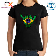 Shaka camisa com bandeira do brasil, camiseta feminina de manga curta gola redonda, camisa de 100% algodão casual e da moda, roupa urbana 2024 - compre barato