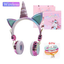 Bluetooth гарнитура с единорогом 5,0 милые детские наушники с микрофоном Auriculares Unicornio для телефона рождественский подарок 2024 - купить недорого