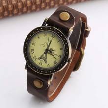 New Production 2020 WOMAGE Fashion Women Watches Vintage Cow Leather Quartz Watches Paris Eiffel Tower Watches Women Retro Watch 2024 - buy cheap