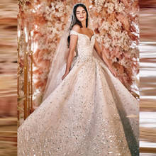 Vestidos de novia con cuentas de cristal de lujo, vestido de baile, mangas oscilantes, Sexy, talla grande, Dubai, para novia, con órgano de tren 2024 - compra barato