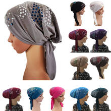 Multicolor Rhinestone Caps Islamic Headwear Women Muslim New Hijab Head Wear Long Tail Headscarf Arab Hair Losss Ramadan Fashion 2024 - buy cheap