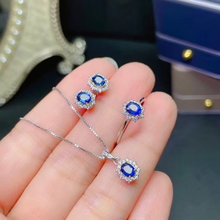 Moda oceano azul safira conjunto de jóias incluindo anel do parafuso prisioneiro brincos e colar natural gem real 925 prata sorte birthstone 2024 - compre barato
