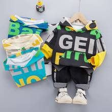 Baby boy clothes 0-5 years old spring and autumn cotton suit boy letter printing hooded sweater jeans casual sports 2-piece set 2024 - buy cheap