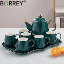 Conjunto de chá borrey, bule de cerâmica com bandeja de chá e caneca de café teatime flor chaleira de chá de porcelana 2024 - compre barato
