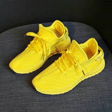 Tênis plataforma de malha respirável feminino, sapatos casuais para mulheres da moda, em tecido coreano, amarelo, rosa e preto, sapatos vulcanizados 2024 - compre barato