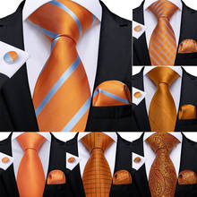 Gift Men Tie Orange Striped Silk Wedding Tie For Men DiBanGu Design Hanky Cufflink Quality Men Tie Set Dropshipping 2024 - buy cheap