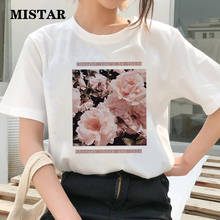 Camiseta con estampado de flores para mujer, remera de manga corta informal blanca Harajuku, playera Vintage de moda para mujer 2024 - compra barato