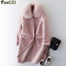 Boollili 2020 Women's Fur Coat With Natural Fox Fur Collar Real Sheep Shearing Fur Coats Winter Warm Wool Jackets PU Liner 2024 - buy cheap