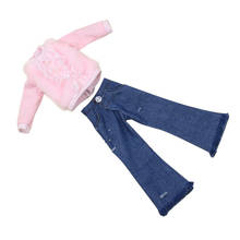 Gelo dbs blyth boneca roupa licca corpo roupas rosa camisa de renda azul jean 2024 - compre barato